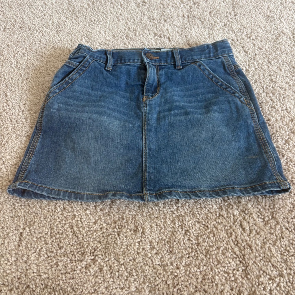 OshKosh B'Gosh Girls‎ Blue Denim Skirt Kids Sz 12  Classic Pockets Back & Front